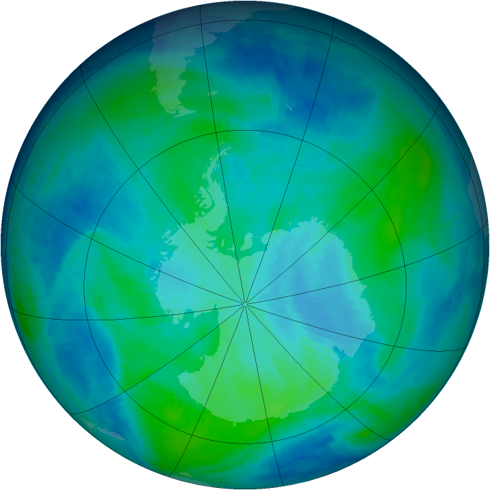 Antarctic ozone map for 05 March 1998